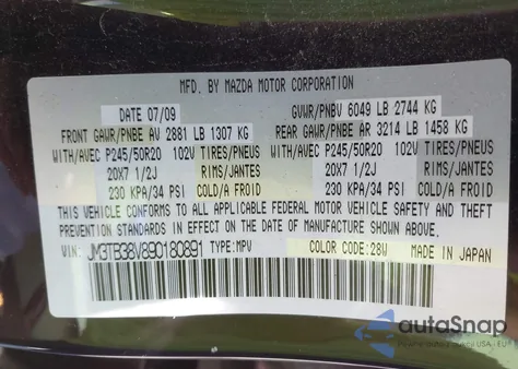 2009 Mazda Cx-9 Grand Touring из США, поврежденный, VIN JM3TB38V890180891